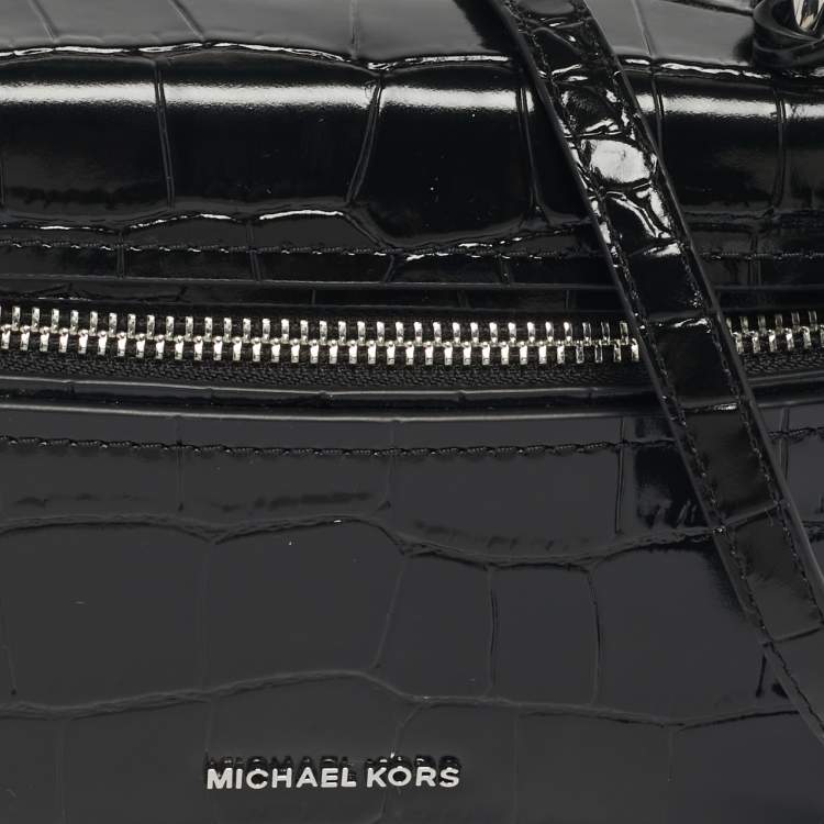 مملوكة مسبقًا Michael Kors Black Croc Embossed Leather Jana Top Handle Bag