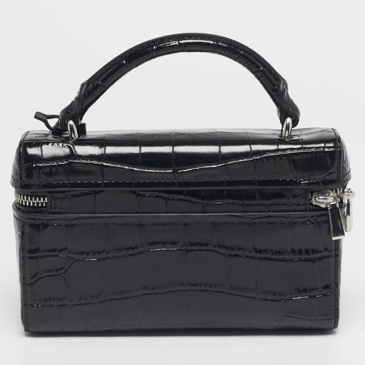 مملوكة مسبقًا Michael Kors Black Croc Embossed Leather Jana Top Handle Bag