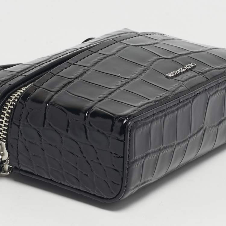 مملوكة مسبقًا Michael Kors Black Croc Embossed Leather Jana Top Handle Bag