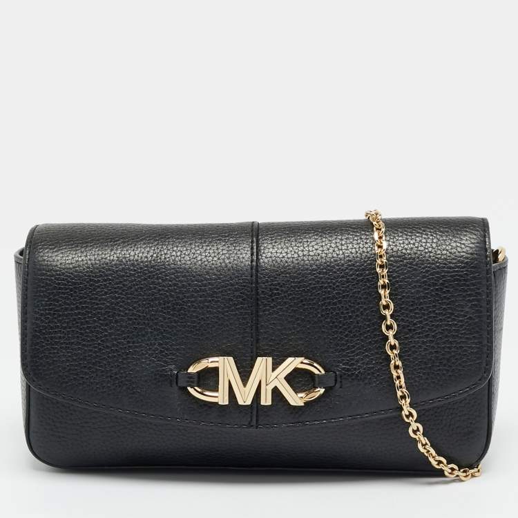 Pre Owned Michael Kors Izzy Large Black Leather Chain Clutch