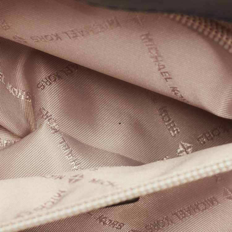 Pre Owned Michael Kors Manhattan Medium Navy Blue Signature Coated Canvas Top Handle Bag