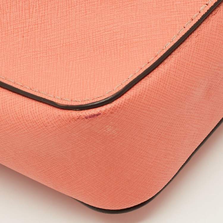 Pre Owned Michael Kors Jet Set Camera Peach Leather Crossbody Bag