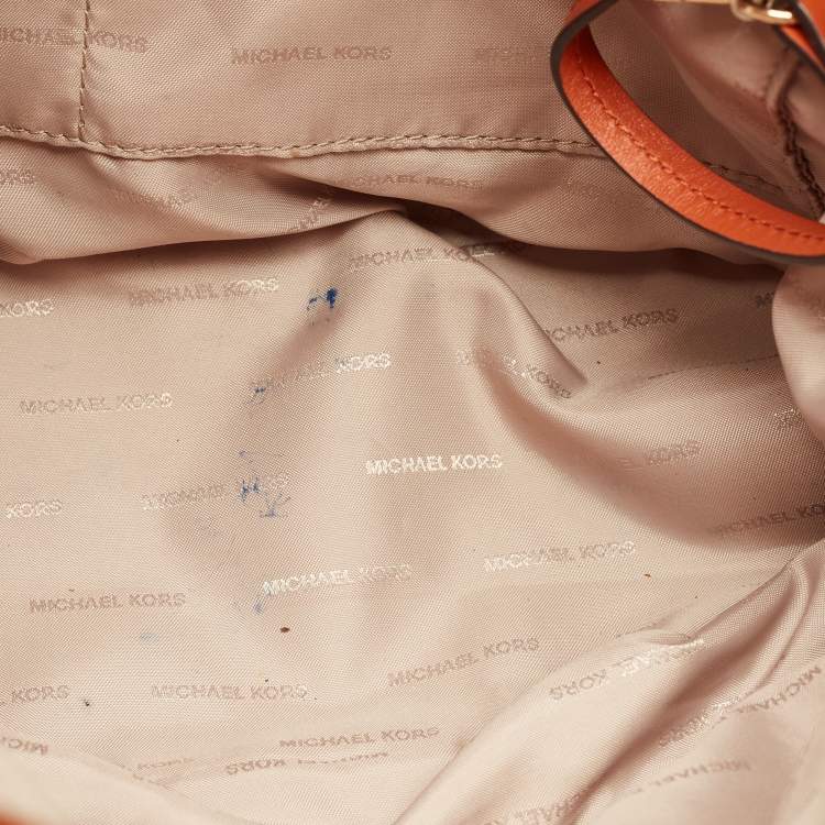 Pre Owned Michael Kors Orange Leather Zip Shopper Tote