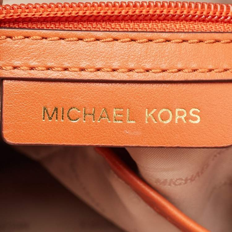 Pre Owned Michael Kors Orange Leather Zip Shopper Tote
