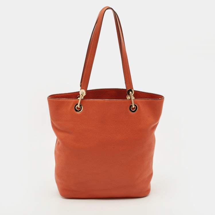 Pre Owned Michael Kors Orange Leather Zip Shopper Tote