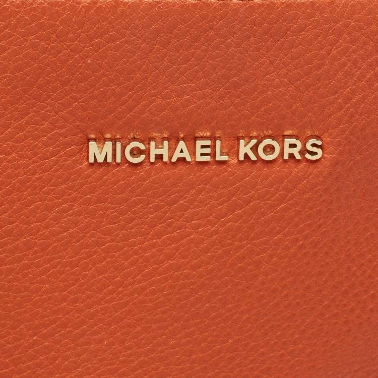 Pre Owned Michael Kors Orange Leather Zip Shopper Tote