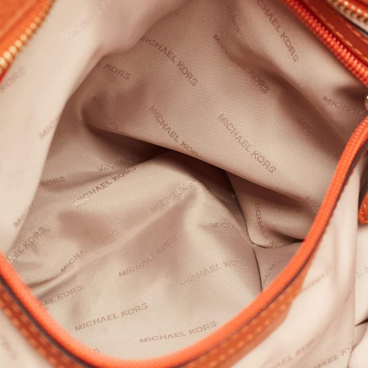 Pre Owned Michael Kors Orange Leather Zip Shopper Tote
