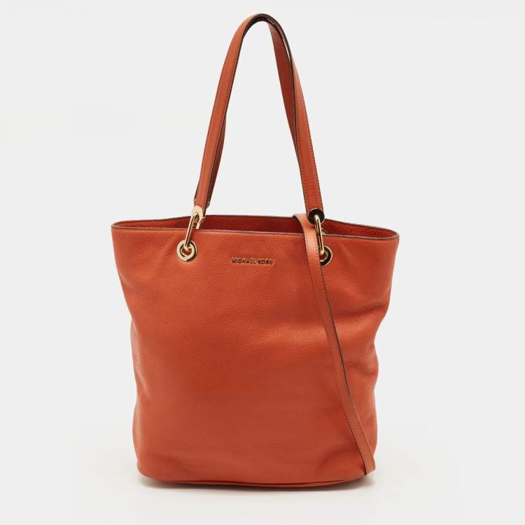Pre Owned Michael Kors Orange Leather Zip Shopper Tote