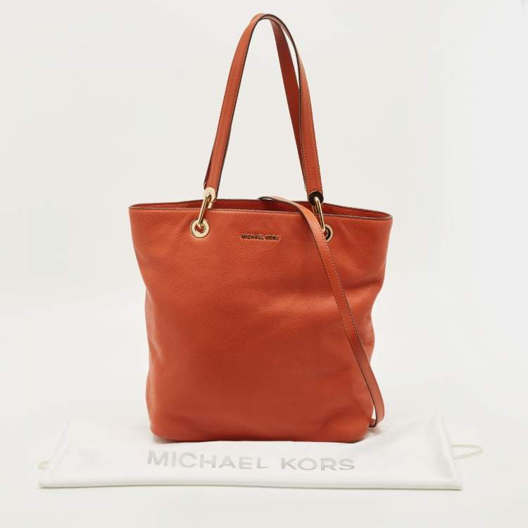 Pre Owned Michael Kors Orange Leather Zip Shopper Tote