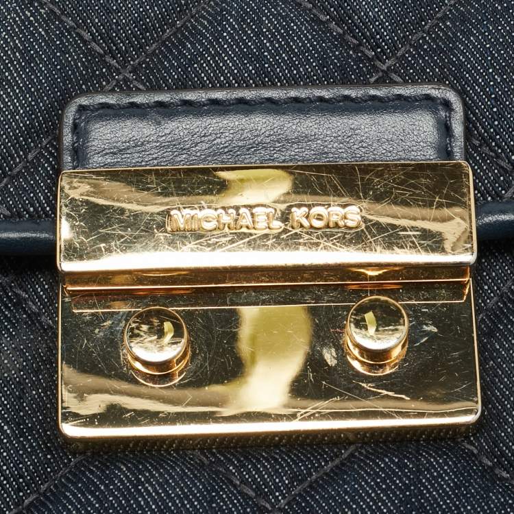 Pre Owned Michael Kors Sloan Small Navy Blue Quilted Denim Shoulder Bag