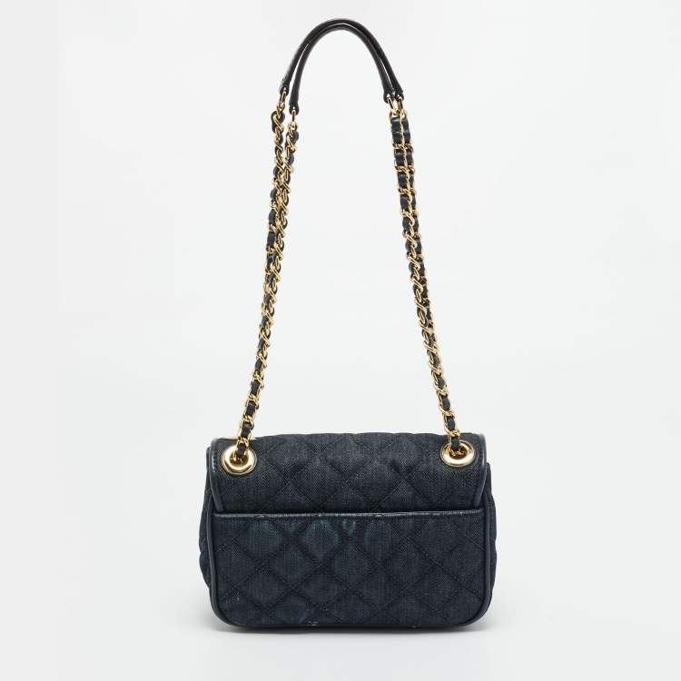Pre Owned Michael Kors Sloan Small Navy Blue Quilted Denim Shoulder Bag