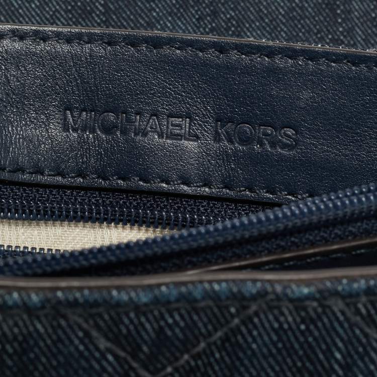 Pre Owned Michael Kors Sloan Small Navy Blue Quilted Denim Shoulder Bag