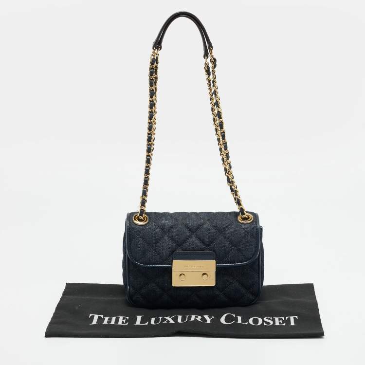 Pre Owned Michael Kors Sloan Small Navy Blue Quilted Denim Shoulder Bag