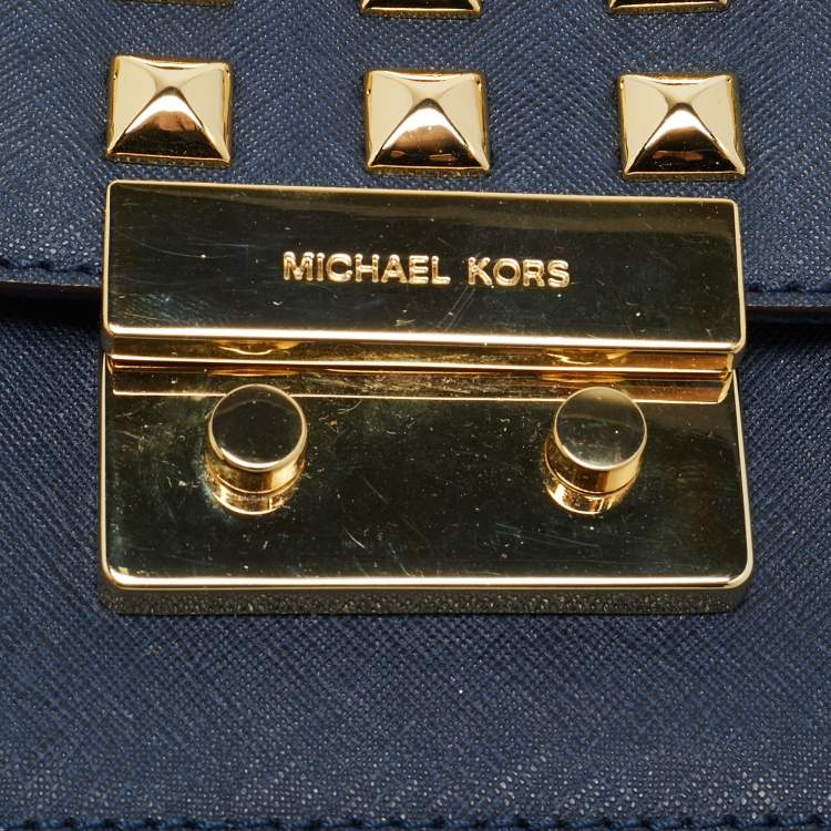 Pre Owned Michael Kors Studded Sloan Navy Blue Leather Shoulder Bag