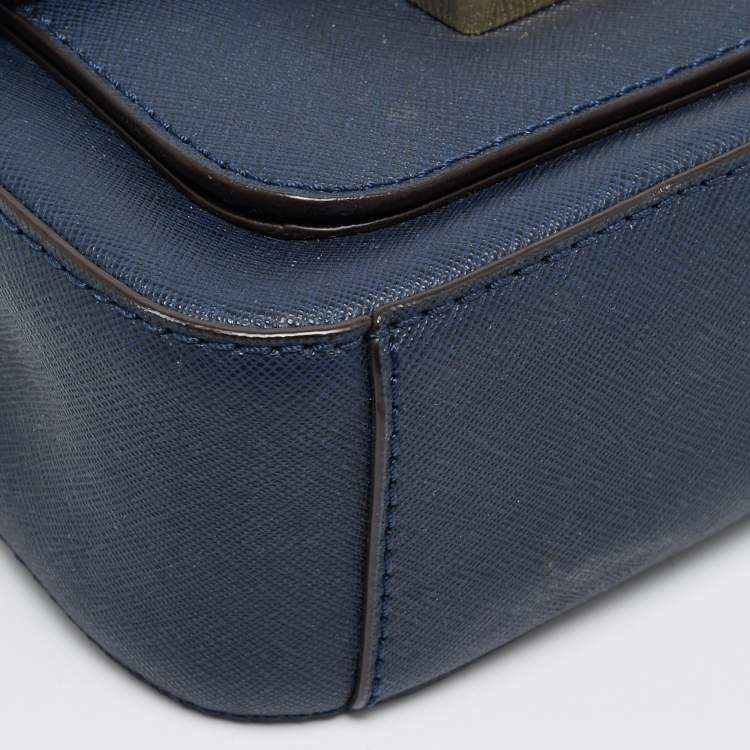 Pre Owned Michael Kors Studded Sloan Navy Blue Leather Shoulder Bag