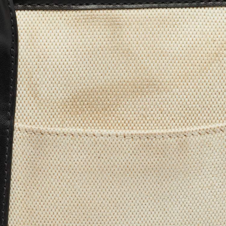 Pre Owned Michael Kors Luisa Medium Black/Natural Canvas and Faux Leather Tote