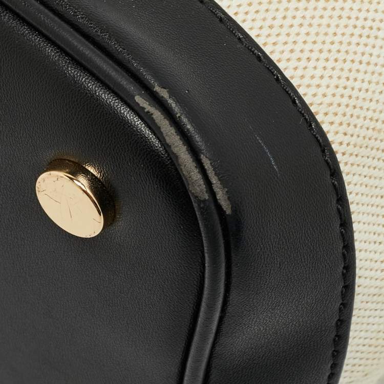 Pre Owned Michael Kors Luisa Medium Black/Natural Canvas and Faux Leather Tote