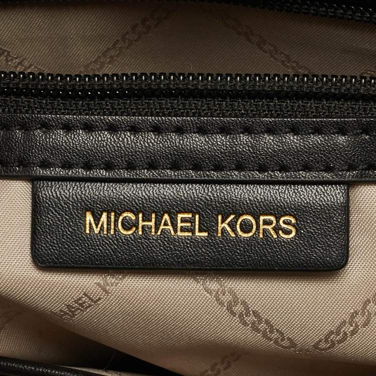 Pre Owned Michael Kors Luisa Medium Black/Natural Canvas and Faux Leather Tote