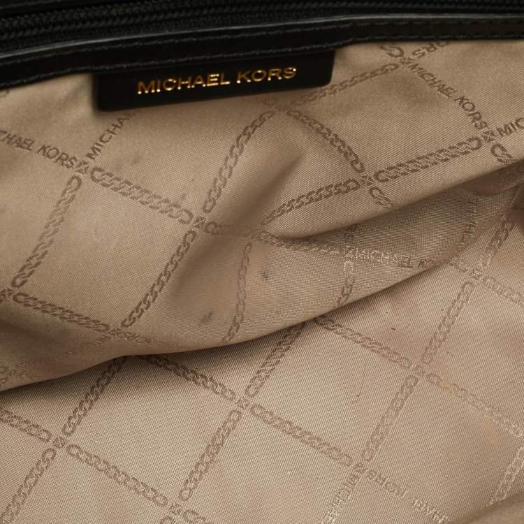 Pre Owned Michael Kors Luisa Medium Black/Natural Canvas and Faux Leather Tote