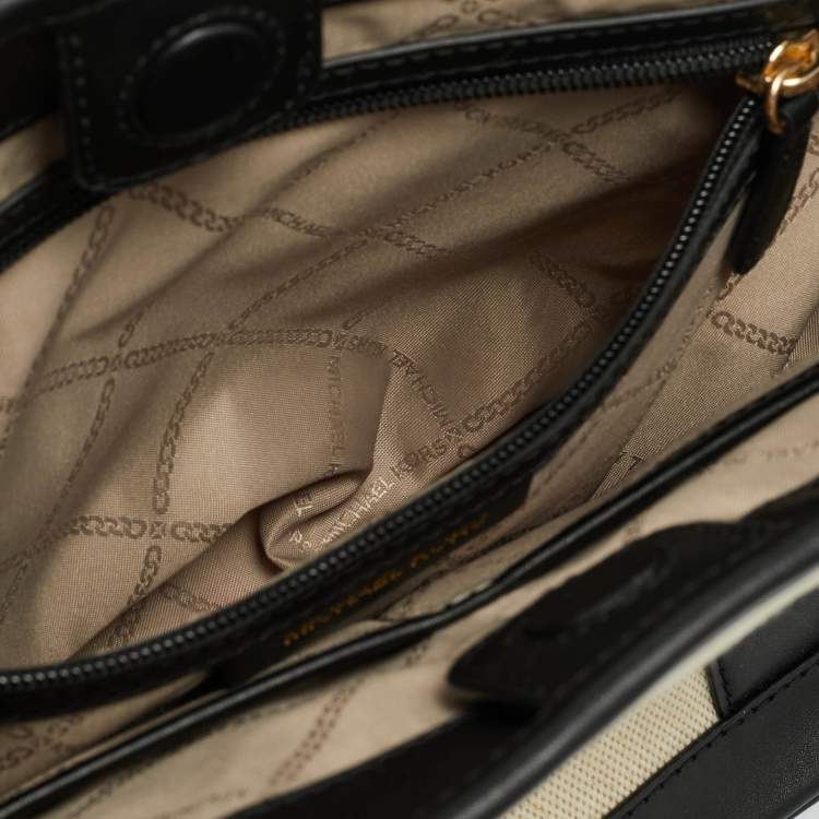 Pre Owned Michael Kors Luisa Medium Black/Natural Canvas and Faux Leather Tote