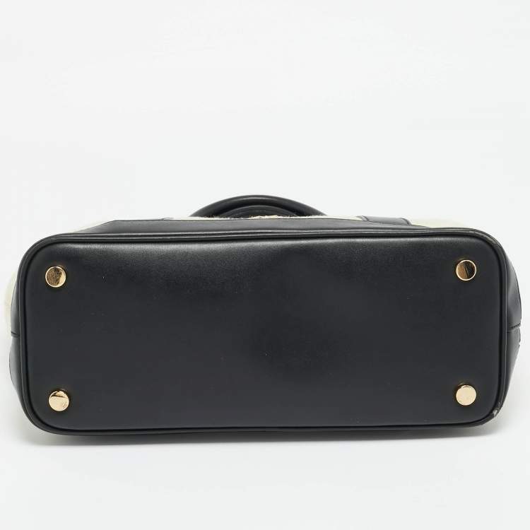 Pre Owned Michael Kors Luisa Medium Black/Natural Canvas and Faux Leather Tote