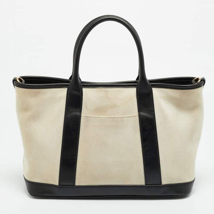 Pre Owned Michael Kors Luisa Medium Black/Natural Canvas and Faux Leather Tote