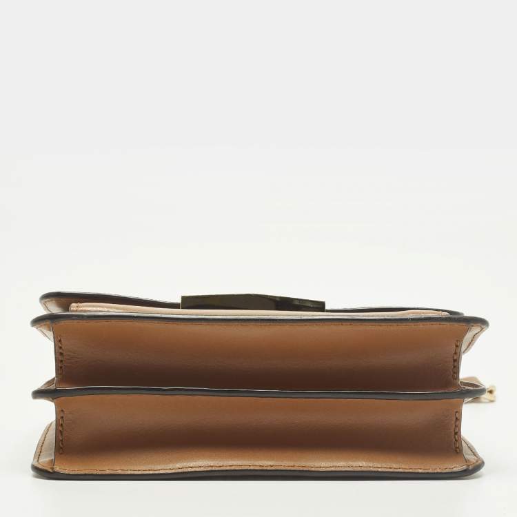 Pre Owned Michael Kors Jade White/Brown Signature Coated Canvas and Leather Shoulder Bag