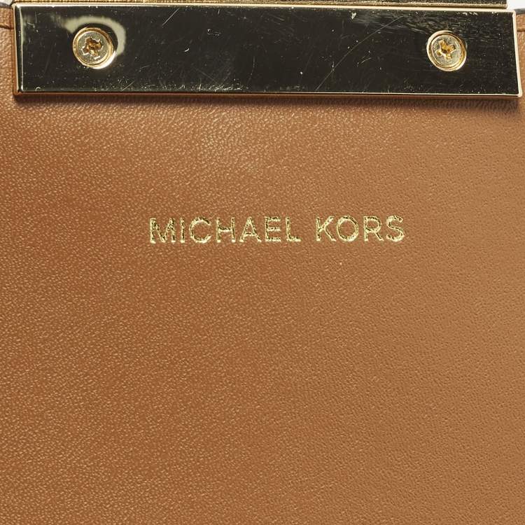 Pre Owned Michael Kors Jade White/Brown Signature Coated Canvas and Leather Shoulder Bag