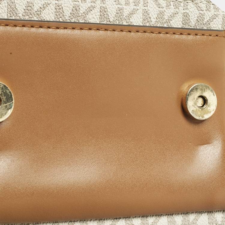 Pre Owned Michael Kors Jade White/Brown Signature Coated Canvas and Leather Shoulder Bag