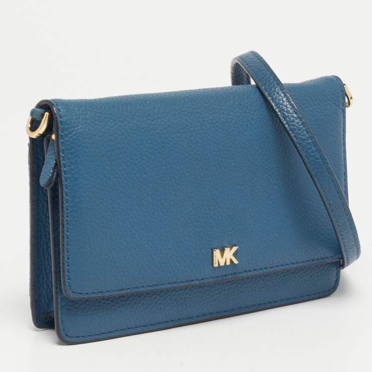 Pre Owned Michael Kors Mott Blue Leather Phone Crossbody Bag