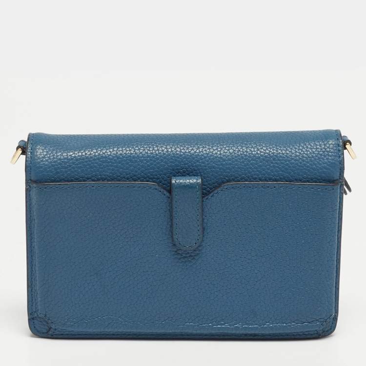 Pre Owned Michael Kors Mott Blue Leather Phone Crossbody Bag