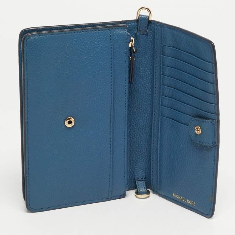 Pre Owned Michael Kors Mott Blue Leather Phone Crossbody Bag