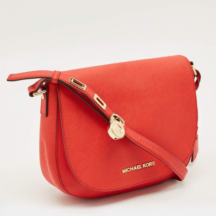 Pre Owned Michael Kors Hamilton Flap Red Leather Messenger Bag