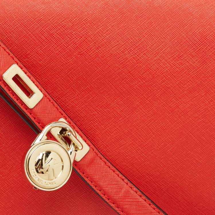 Pre Owned Michael Kors Hamilton Flap Red Leather Messenger Bag