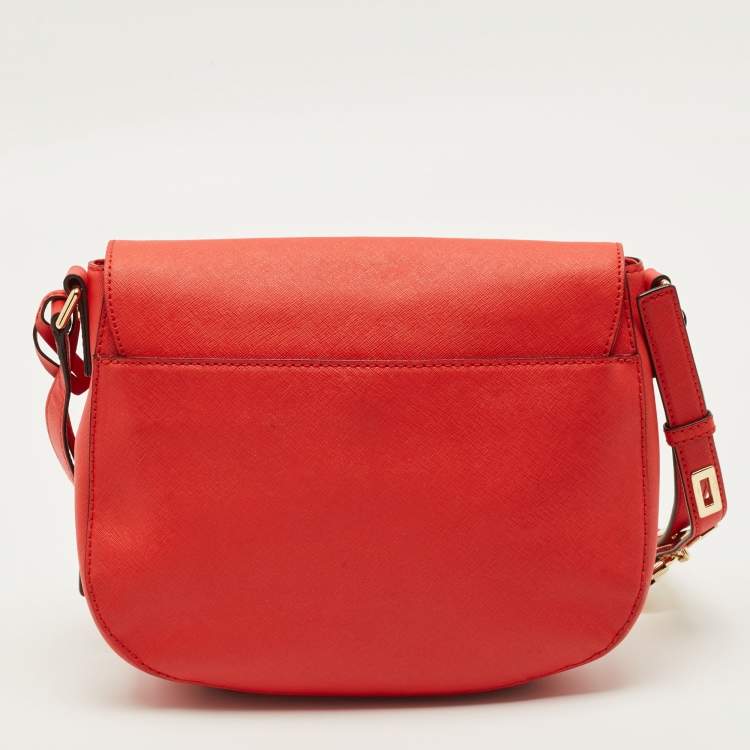 Pre Owned Michael Kors Hamilton Flap Red Leather Messenger Bag