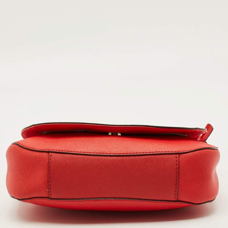 Pre Owned Michael Kors Hamilton Flap Red Leather Messenger Bag