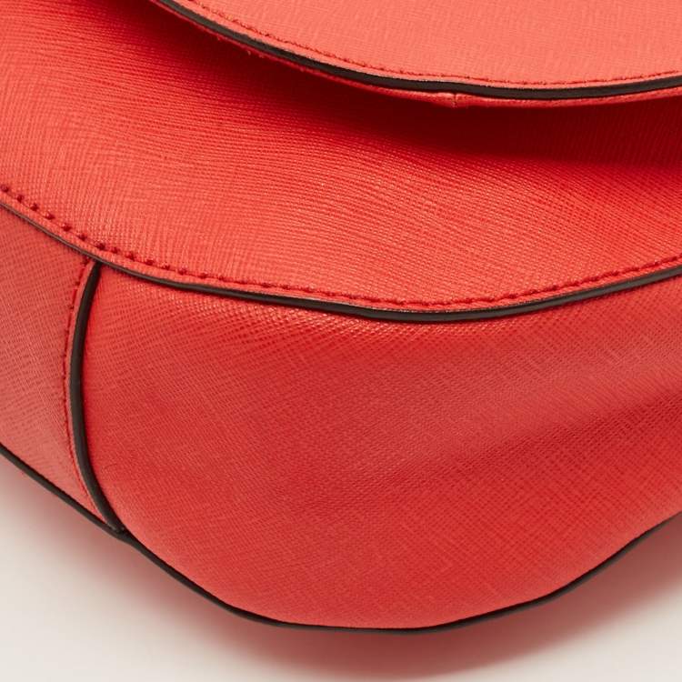 Pre Owned Michael Kors Hamilton Flap Red Leather Messenger Bag