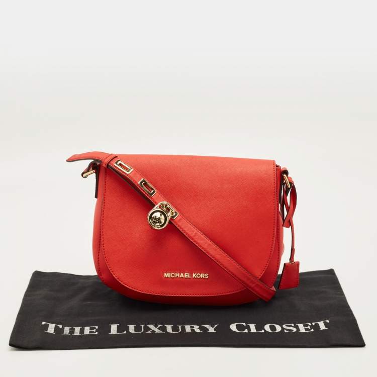 Pre Owned Michael Kors Hamilton Flap Red Leather Messenger Bag