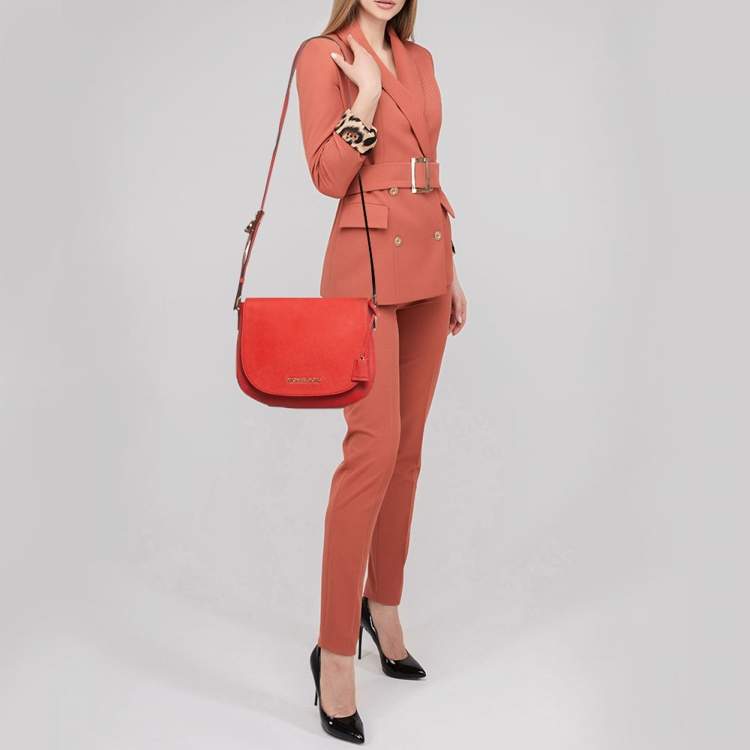 Pre Owned Michael Kors Hamilton Flap Red Leather Messenger Bag