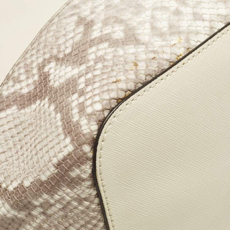 Pre Owned Michael Kors Jet Set Off White/Grey Python Embossed and Leather Tote