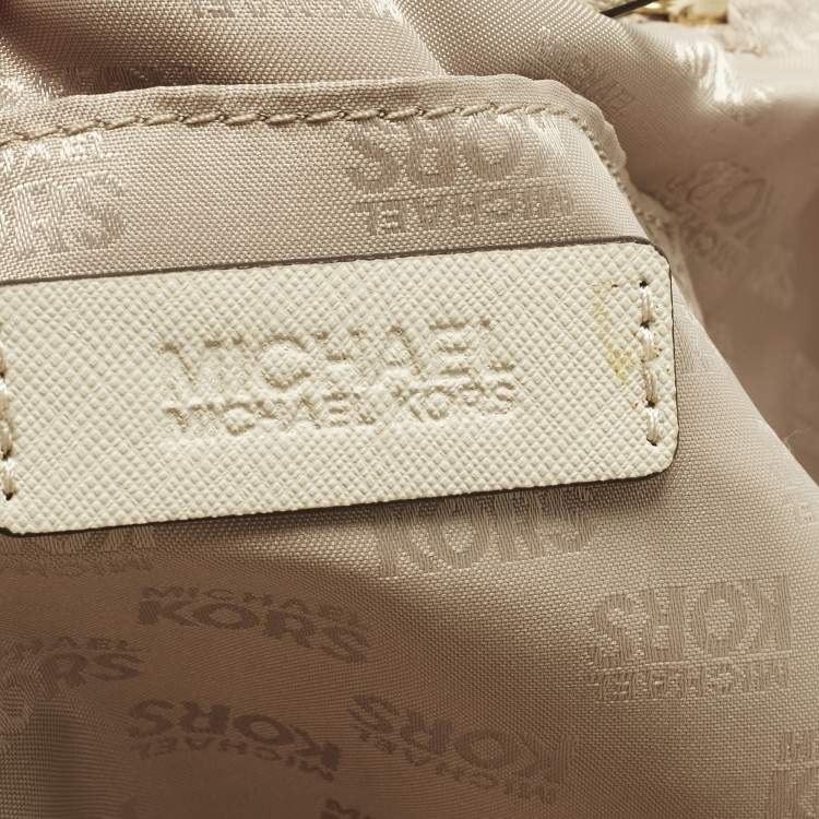 Pre Owned Michael Kors Jet Set Off White/Grey Python Embossed and Leather Tote