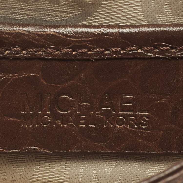 Pre Owned Michael Kors Saddle Dark Brown Croc Embossed Leather Crossbody Bag