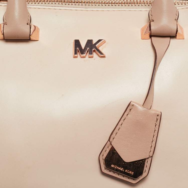 Pre Owned Michael Kors Light Pink/White Leather Nolita Satchel