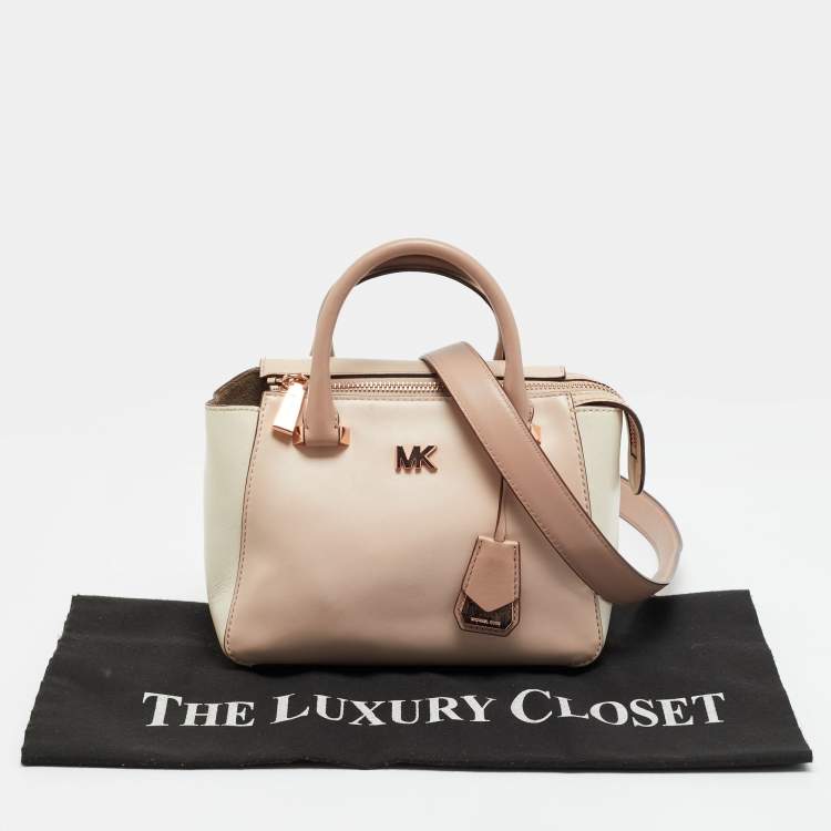 Pre Owned Michael Kors Light Pink/White Leather Nolita Satchel
