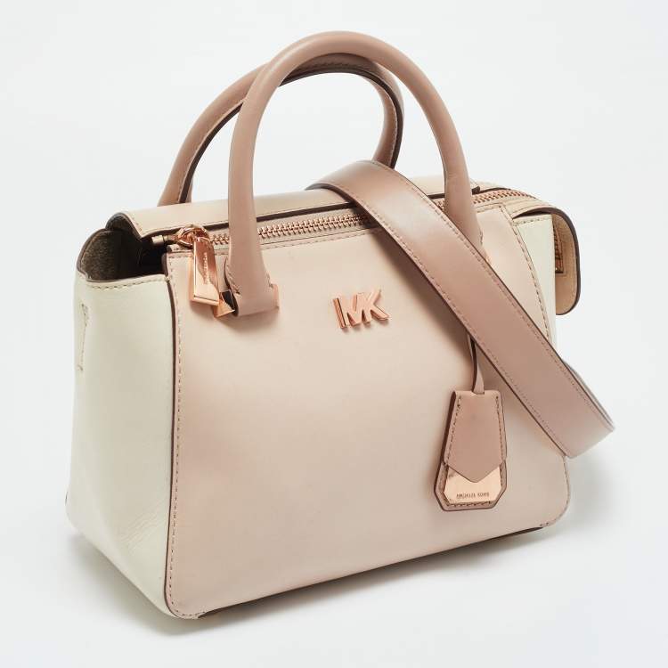 Pre Owned Michael Kors Light Pink/White Leather Nolita Satchel