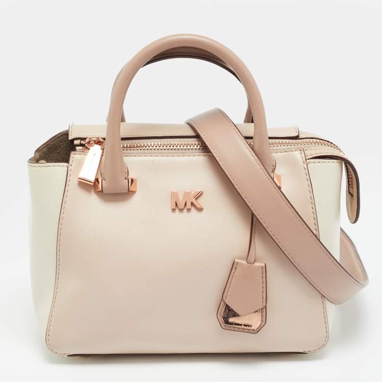 Pre Owned Michael Kors Light Pink/White Leather Nolita Satchel