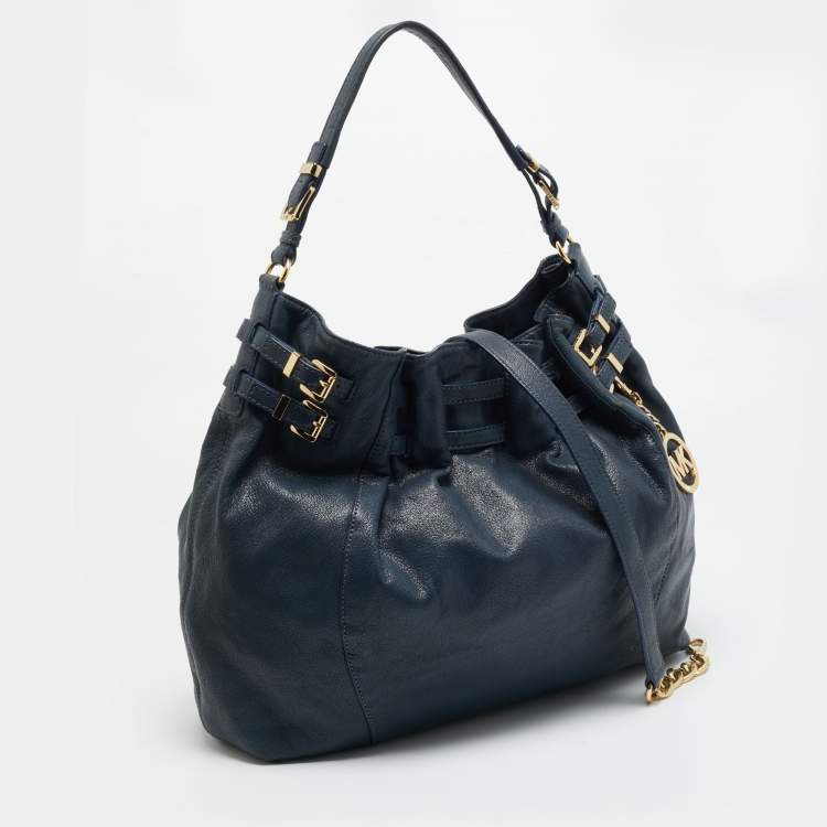 Pre Owned Michael Kors Edie Navy Blue Leather Hobo