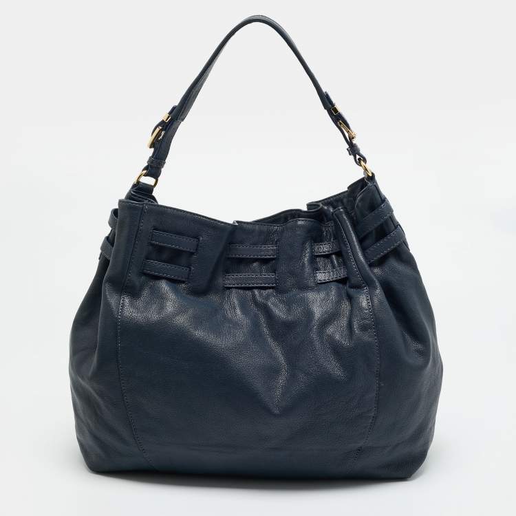 Pre Owned Michael Kors Edie Navy Blue Leather Hobo