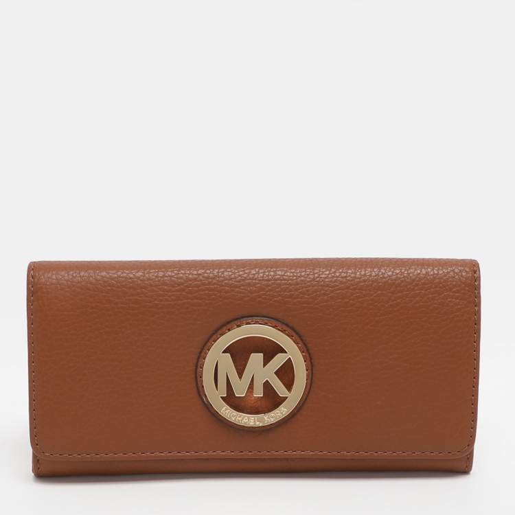 Pre Owned Michael Kors Fulton Brown Leather Flap Continental Wallet