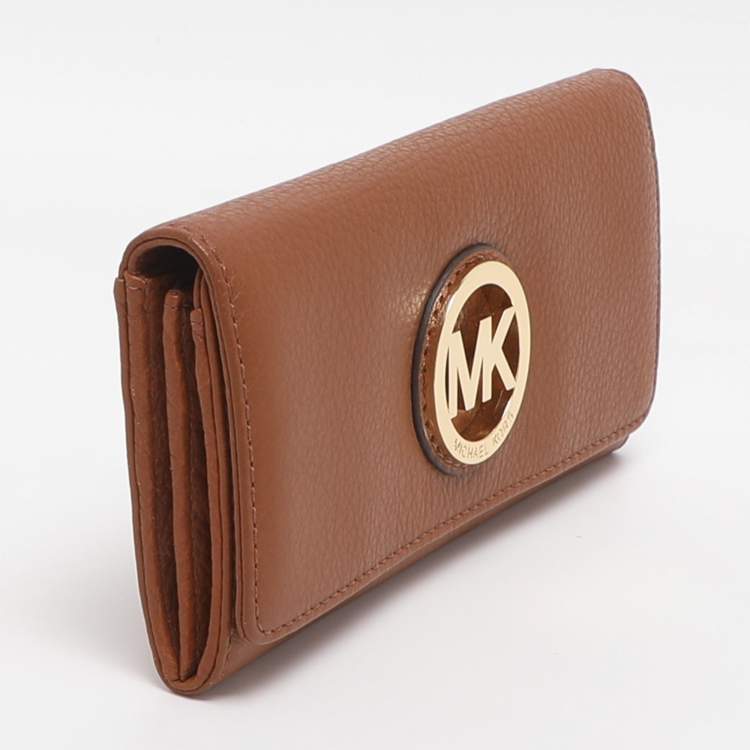 Pre Owned Michael Kors Fulton Brown Leather Flap Continental Wallet